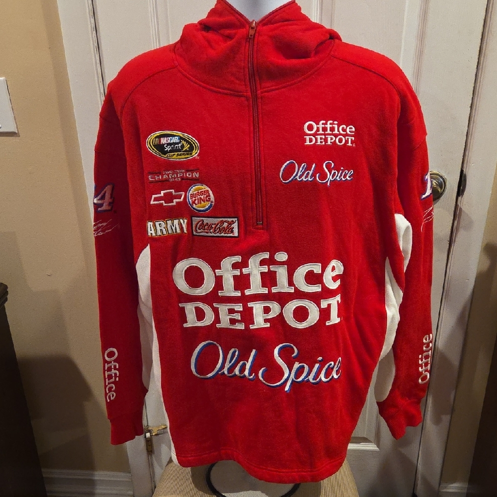 Chase Authentics Red and White Racing Zip-Up Hooded Sweatshirt. Large